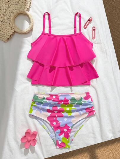 SHEIN Top de bikini de tirantes para niñas preadolescentes