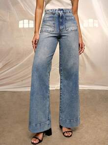 Daynim High Waist Wide Leg Jeans - Medium Wash - View 4