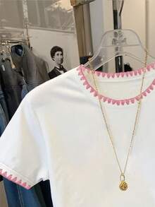 Resyla Women's Casual Contrast Trim Embroidered T-Shirt, Summer - White - View 4