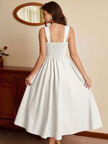 Vintamour White Summer Elegant Wedding Bridal Vintage Women's Bustier Dress With Pockets Ruched Floral Hem Casual Vacation Holiday Christmas New Year's Outfit - White - View 7