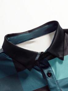 Manfinity Mode Áo Polo nam dáng casual, phối màu tương phản, cài cúc nửa thân - Màu xanh lam - Xem 4