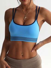 Dewbera Áo ngực thể thao không đường may dành cho nữ, thiết kế lưng chữ Y, màu xanh dương - Nhiều màu - Xem 4