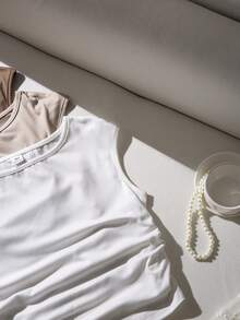 SHEIN 青少年女孩開學季夏季修身日常白色無袖T恤上衣基礎款 - 彩色 - 查看 5