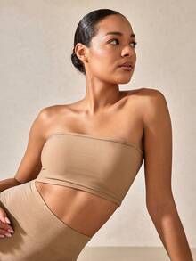 Chất rắn Đồ đan Ribbed Không dây Ống Không vòng thép - Cà phê nâu - Xem 8