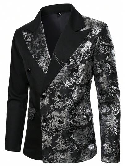 Manfinity AFTRDRK بدلة رجالية ذات أكمام طويلة مزينة بطباعة الأزهار والسلسلة الفاخرة