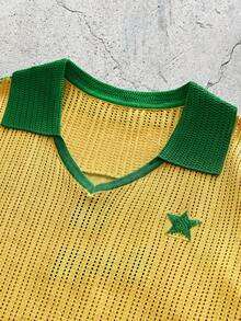 EVRINFINITE 男士拼接五角星数字图案休闲百搭日常针织短袖上衣 - 彩色 - 查看 3