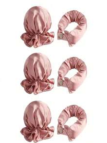 NonHeat Satin Curlers Set 2 4 6pcs With Hair Cap Overnight Sleeping Curls For All Hair Types Long Short Curly Heatless Curling Rods Rollers Soft Comfortable Back To School Travel Holiday Essentials Hair Accessories For Women Curly Hair Tools Barber Supplies Hairdressing Equipment Heatless Waves Hairstyle Gifts - Pink - View 8