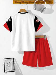 SHEIN Young Boy Casual Simple T-Shirt Set, Classic Cool Sporty Racing Culture Graphic Print, Suitable For Spring/Summer - Multicolor - View 5