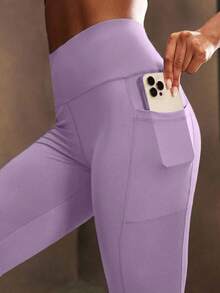 Powerista Quần legging nữ dáng ôm, màu trơn, cạp cao, phối nhiều túi. - Màu tím - Xem 7