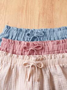 SHEIN 3 chiếc quần short cho bé gái tuổi teen - Màu xanh lam - Xem 5