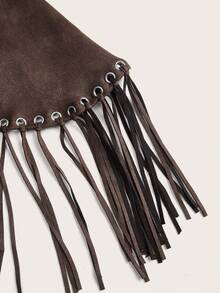 Opulessa 女士纯色流苏吊带背心，春夏款 - 咖啡棕 - 查看 8