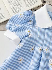 SHEIN Vintaside Kids 女婴格子碎花休闲连衣裙，乡村风格，舒适时尚，适合春夏穿着 - 紅色 - 查看 7