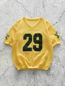 EVRINFINITE Áo thun nam tay ngắn cổ chữ V in số, thích hợp cho kỳ nghỉ hè. - Màu vàng - Xem 1