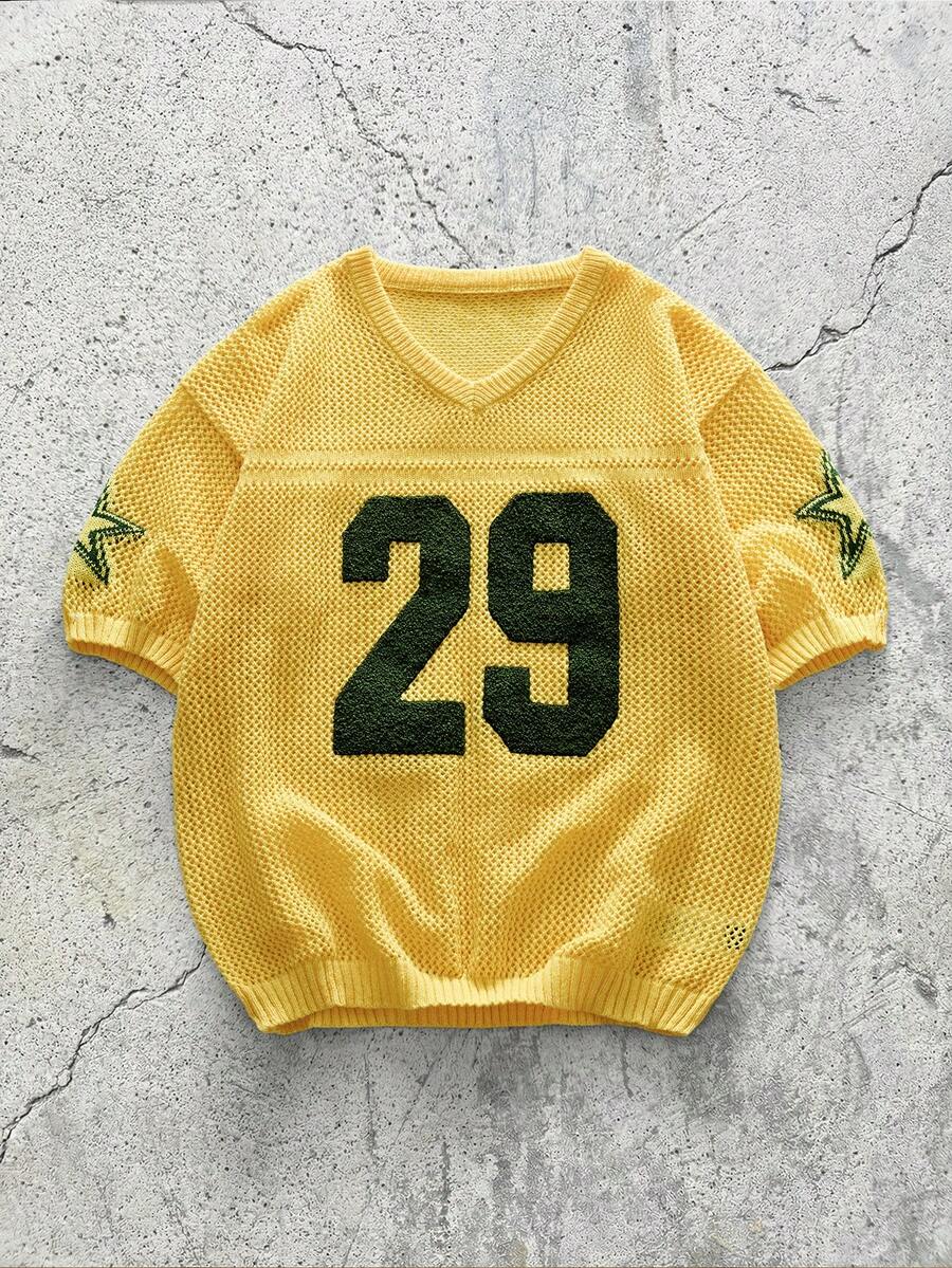 EVRINFINITE Áo thun nam tay ngắn cổ chữ V in số, thích hợp cho kỳ nghỉ hè. - Màu vàng - Xem 1