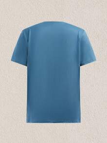 Mercer Haus 男士夏季字母棕榈树印花休闲简约短袖T恤 - 藍色 - 查看 2