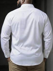 DRIVNCORE Men's Solid Color Minimalist Casual Business Long Sleeve Shirt Men's Long Sleeve Shirt Men's Button Up Shirt White Collar Shirt Business Casual Men Shirt White Dress Shirts For Men - White - View 3
