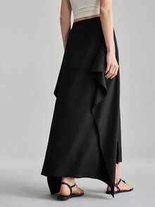 Ontre 2026春夏黑色波浪百褶裙，适合现代都市派对、返校季、都市简约休闲日常穿着、波西米亚风、度假、节日、女士假日、海滩、办公场合穿着 - 黑色 - 查看 3