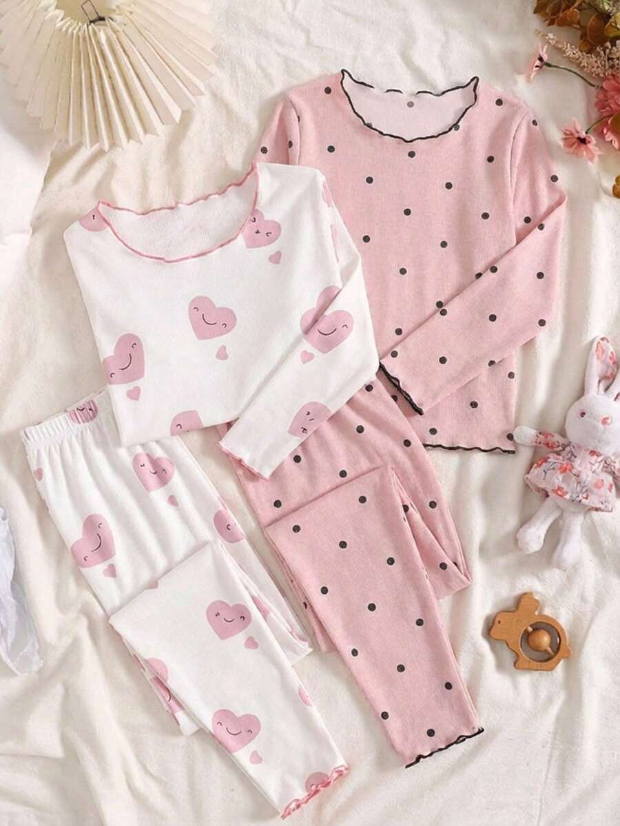 Tween Girls Casual Minimalist Snug Fit Pajamas Set, Long Sleeve Top And Pants, Cartoon Pattern, Suitable For Summer - Multicolor - View 1