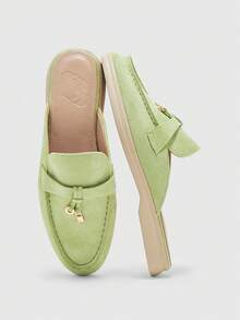 CUCCOO BIZCHIC Sapatos Femininos Moda Verde Grama Camurça Confortáveis Sapatos Mule Planos para Uso Diário Mulheres Sapatos Planos Chinelos Adequados para Compras Externas, Trabalho Diário e Versáteis - Verde claro - Visão 5