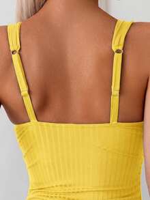 Swim Basics Women's Summer Vacation Beach Vacation Ribbed Side Drawstring One-Piece Swimsuit Butter Yellow Sexy - Yellow - View 5