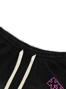 ROMWE MEN Pantalones cortos con cordón y rotos para hombre, estilo urbano - Negro - View 4