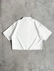 AXEPEAK Men's Casual Solid Color Short Sleeve Shirt, Summer - White - View 3