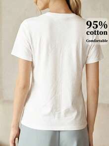 Anewsta Vacation Casual Coconut Tree Print Short Sleeve T-Shirt - White - View 2