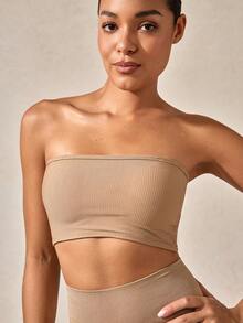 Chất rắn Đồ đan Ribbed Không dây Ống Không vòng thép - Cà phê nâu - Xem 7