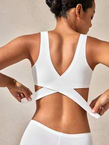 1 件女士无缝无衬垫优雅透气舒适交叉后背抹胸文胸 - 白色 - 查看 9