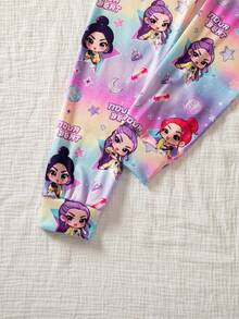 Bộ đồ ngủ 2 món màu hồng trơn họa tiết mây, trăng, sao và áo tay ngắn cùng quần legging kẻ caro cho bé gái. - Màu xanh hải quân - Xem 4