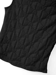 Franclia Áo vest cổ đứng dệt kim co giãn, hơi xuyên thấu, màu trơn, chất liệu jacquard. - màu đen - Xem 4