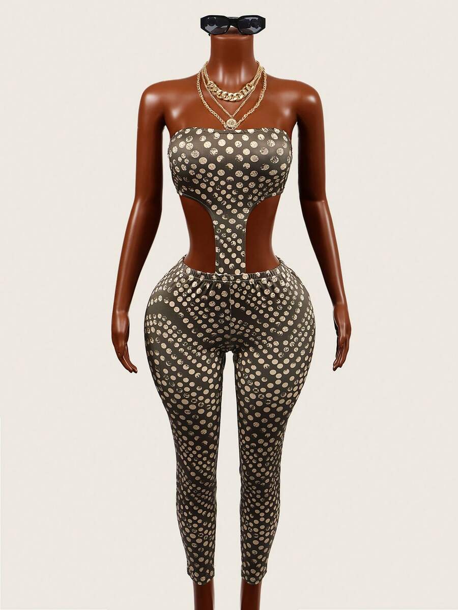 Mistrie Bộ jumpsuit nữ chấm bi không dây, khoét eo, gợi cảm. - Nhiều màu - Xem 1