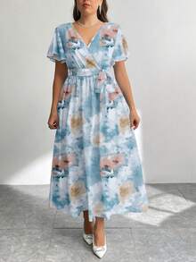 Modelyn Gaun Longgar Ukuran Besar Bergaya Retro Minimalis Elegan Kasual dengan Motif Bunga, Cocok untuk Musim Panas/Liburan, Warna Putih - MultiWarna - View 3