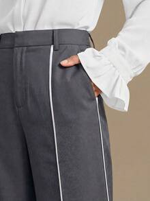 Anewsta Pantalones de mujer de moda casual de primavera a rayas en gris - Gris - Ver 3