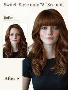 Flequillo postizo de cabello humano 100% Flequillo postizo de color marrón medio #4 con patillas Extensiones de flequillo postizo de cabello humano real para uso diario de mujeres - S4 - Ver 4