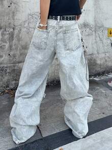 Manfinity EMRG 男士休闲水洗做旧七分牛仔裤 - 淺灰色 - 查看 2