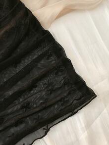 女士性感蝴蝶结网纱睡衣套装 - 黑色 - 查看 5