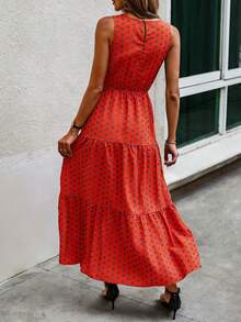 EMERY ROSE Polka Dot Sleeveless Ruffle Hem A-Line Dress Maxi Women Outfit - Orange - View 2
