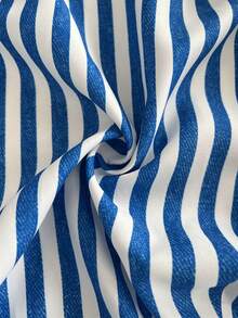 Maweii French Retro Casual Turndown Collar Striped Slimming Sleeveless Shirt Dress - Blue - View 6