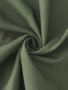 Roveilla Plus Size Dark Green Summer Elegant Formal Work Pant Suits For Women,Sleeveless Jacket Blazer With Metal Buckle & High Waist Loose Straight Leg Pants - Army Green - View 7
