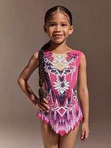 Áo tập thể dục không tay in họa tiết dành cho bé gái, thoải mái và thân thiện với da, thiết kế ôm sát giúp hạn chế hở hang, phù hợp cho thể dục nhịp điệu, các cuộc thi khiêu vũ ở trường, và mọi mùa. - Nhiều màu - Xem 3