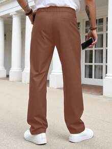 Manfinity Homme Men's Solid Color Minimalist Daily High-Waist Suit Pants For Ceremony - Coffee Brown - View 2