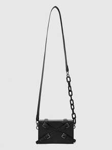 ROMWE Avant Túi Crossbody Nữ Khóa Chuỗi màu trơn Tay cầm Top Punk - màu đen - Xem 1
