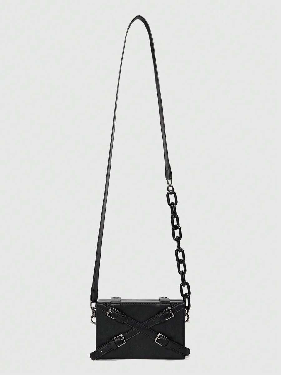 ROMWE Avant Túi Crossbody Nữ Khóa Chuỗi màu trơn Tay cầm Top Punk - màu đen - Xem 1