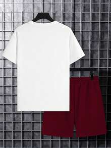 Manfinity LEGND Men's White & Red Contrast Chicago 24 Number, Distressed Texture Print T-Shirt Set, American Sporty Casual Style, Suitable For Daily Wear, Summer - Multicolor - View 3