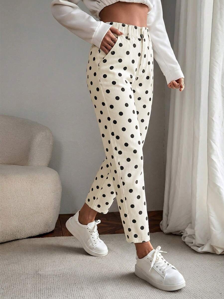 EMERY ROSE Quần jeans ống đứng cạp chun kiểu túi giấy mùa hè dành cho nữ - trắng - Xem 1