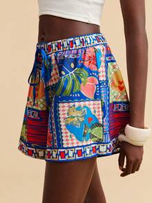 Travachic Women's Casual Tropical Print Shorts,Vacation Casual Terno Outfit For Women,Summer Holiday Outfits,Spring Break Outfits,Party Outfit,Beach Outfit,Spring Clothing,Valentine Outfits For Women,Carnival Costume,Elegant,Floral,Carnival,Spring To Summer ,Party ,Summer Shorts,Wedding Guest Shorts For Women,Birthday Shorts,Party Shorts,Elegant Shorts For Women,Floral Shorts,Summer Shorts,Carnival Costume, Mexican Style Shorts Women Boho Shorts For Women,Tropical,Bohemian,Western,Graduation Shorts, Graduation Outfit For Mother - Multicolor - View 5