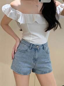 DAZY Women's Solid Color Casual Summer Denim Shorts - Blue - View 3