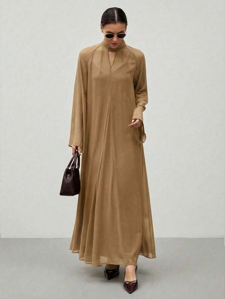2026 Spring/Summer Urban Chic Style, Minimalist Comfort, Chiffon, Loose Fit, Flare Sleeve, Long Sleeve, Women's Long Dress, All-Season Apparel, Back To School, Business Casual, Commuter Wear, Women's Holiday, Beach, Vacation, Office Outfit