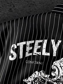 GENTILAND 男士休闲条纹十字字母印花短袖衬衫，夏季 - 黑色 - 查看 4